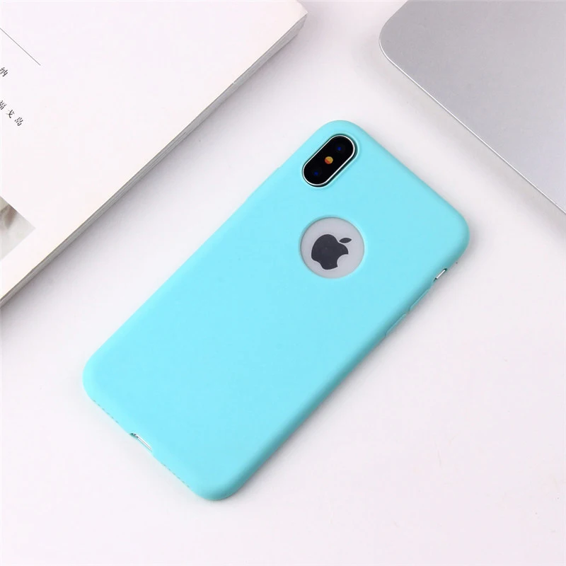 SBlue Чехол конфетного цвета с отверстием для iphone 7, 8, 6, 6s Plus, X, XS, MAX, XR, 10, милая девушка, матовый Мягкий силиконовый чехол для телефона - Цвет: SBlue