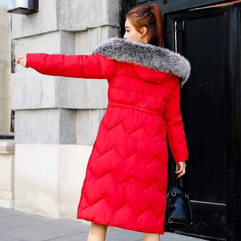 Winter Long Down Jacket Woman With Fur Hooded Long Coat For WomenBoth Two Sides Can Be Wore Thick Overcoat Female