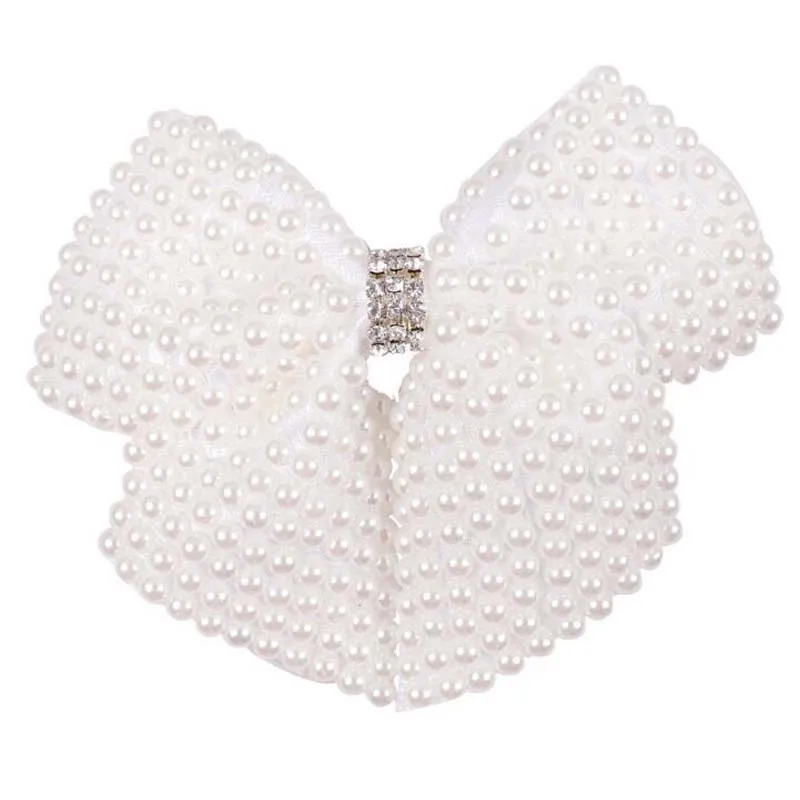Белые жемчужные банты для волос с заколками девочек детские бутиковые стразы