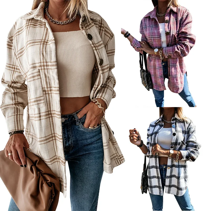 

Fashion Autumn Winter Patchwork Loose Women Long Sleeve Shirts