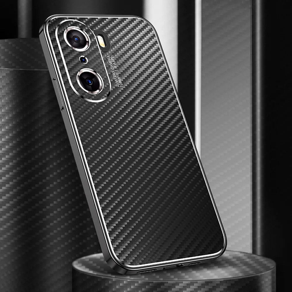 

Luxury Shockproof Metal Case For Huawei Honor 60 Pro Case Carbon Fiber Texture Phone Case For Honor 50 Pro 50 SE Camera Cover