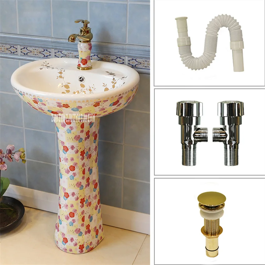 6-piece kit E JSN-2410 интегрированный керамический умывальник Туалет Колонка вертикальный пол пьедестал умывальник балкон Тип пола ручная умывальник - Color: 6-piece kit E