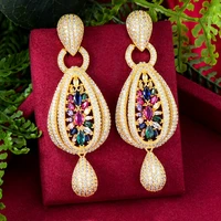 kellybola brand new trendy fashion exquisite colorful geometric zirconia earrings women dubai african wedding party jewelry
