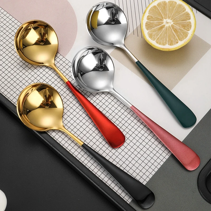 

4PCS New Product Soup Spoon Stainless Steel Creative Cute Deepen The Spoon Small Round Spoon Table Spoon For Kids Tableware