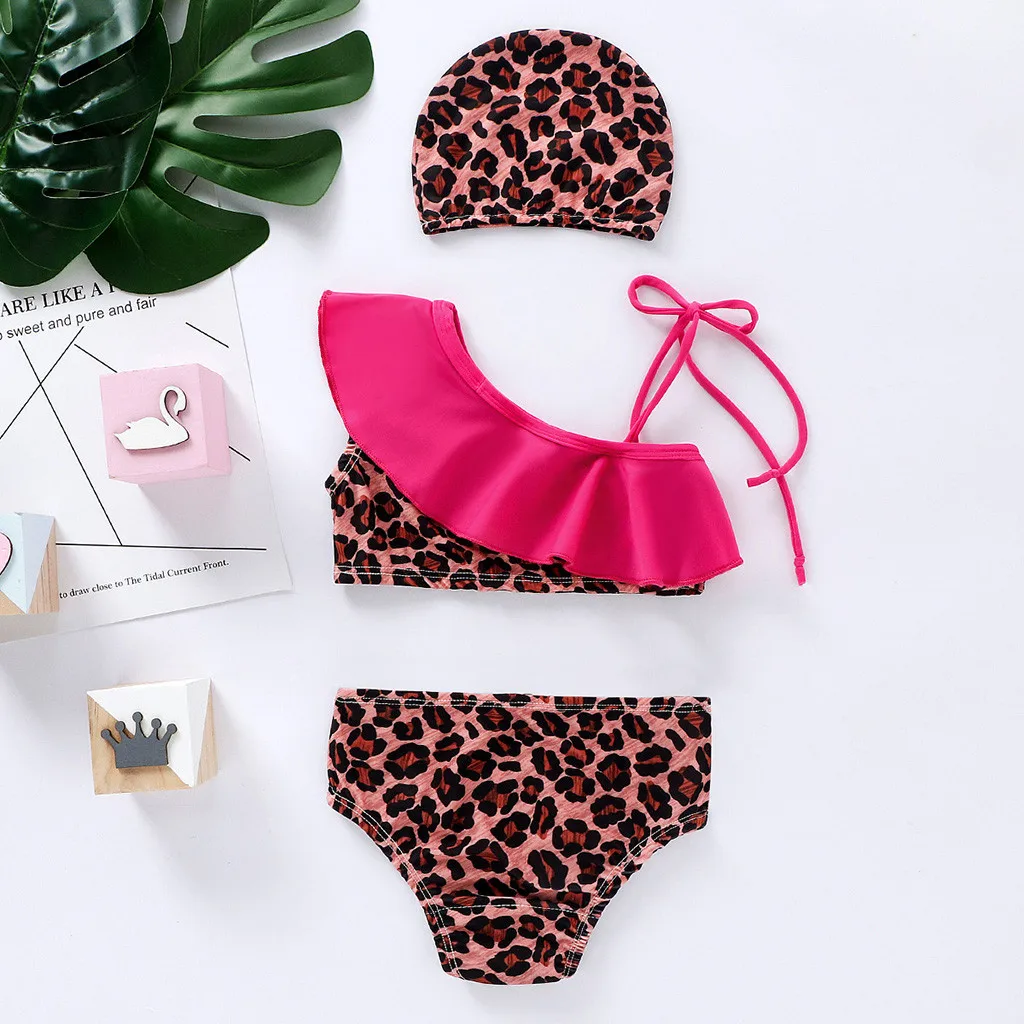 Детский купальник с леопардовым принтом для маленьких девочек пляжный комплект
