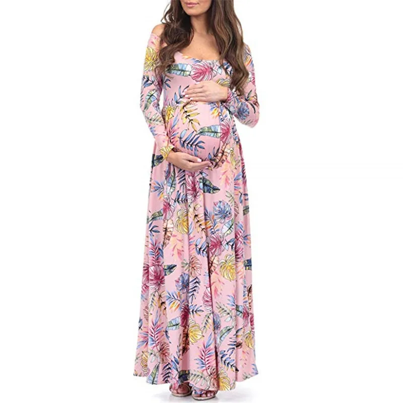 

Платья для беременных для фотосессии с цветочным принтом свободные длинные платья для беременных с длинным рукавом платье на одно плечо дл...