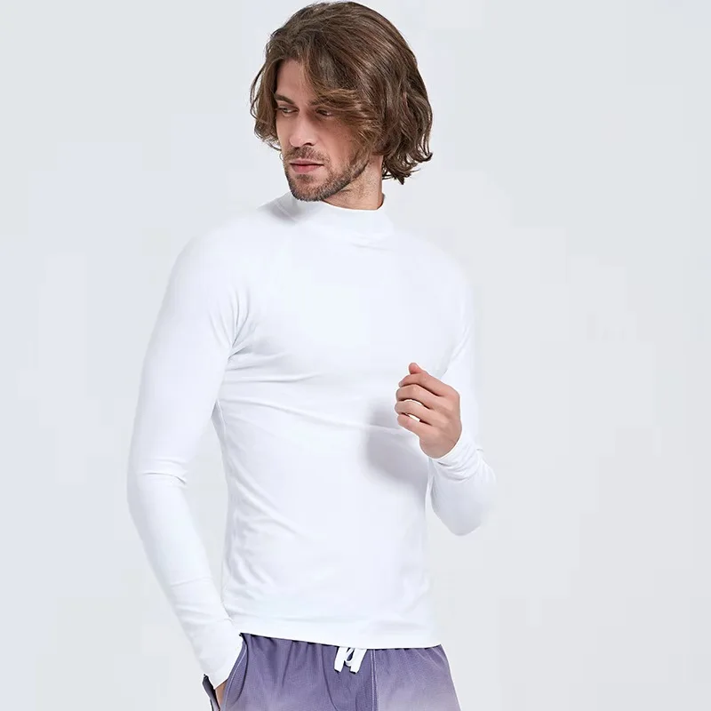 

Men's Long Sleeve Rash Guard Swim Shirt White Rashguard Swimsuit Top Sun UV Protection Compression Base Layer Wetsuit Crew Neck