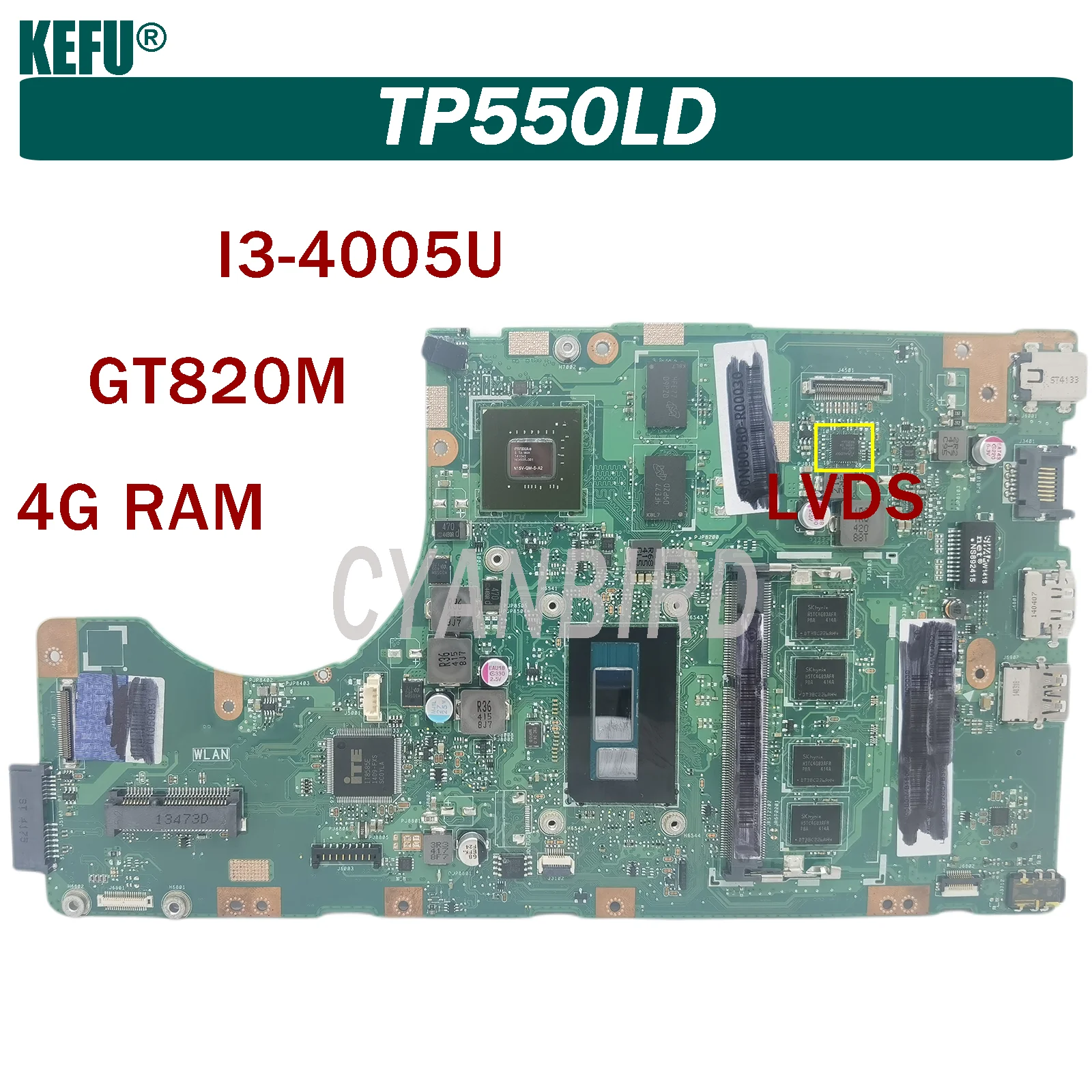 

KEFU TP550LD Laptop motherboard for ASUS Transformer Book Flip TP550LD TP550LN TP550L original mainboard 4GB-RAM I3-4005U GT820M