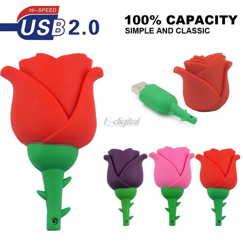 Новый дизайн Розовый цветок USB флэш накопитель милый usb 32 Гб 64 128 МБ флеш диск 2 0