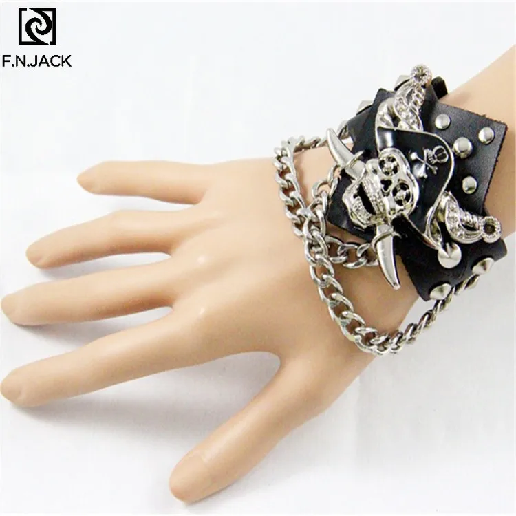 Горячая Распродажа Панк ювелирные браслеты кожаные с викингом Пираты Карибского