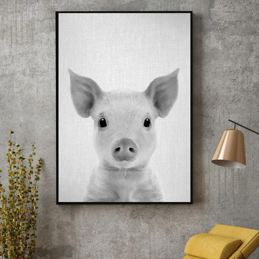 

Black & White Piglet Canvas Painting Art Print Poster Picture Wall Modern Minimalist Bedroom Living Room Decoration