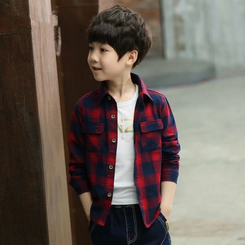 Рубашки для мальчиков Классические повседневные Детские рубашки в клетку От 4 до