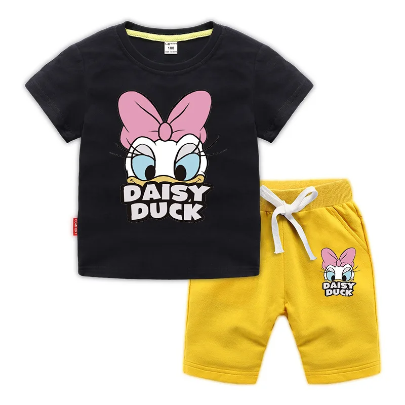 Disney Daisy Duck/Одежда для маленьких мальчиков и девочек летняя футболка с короткими