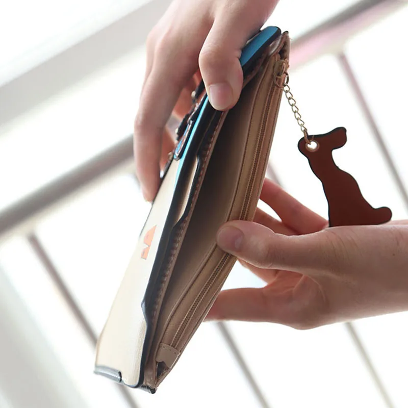 Кошелек женский на молнии удлиненный клатч с милым щенком дизайнерский бумажник