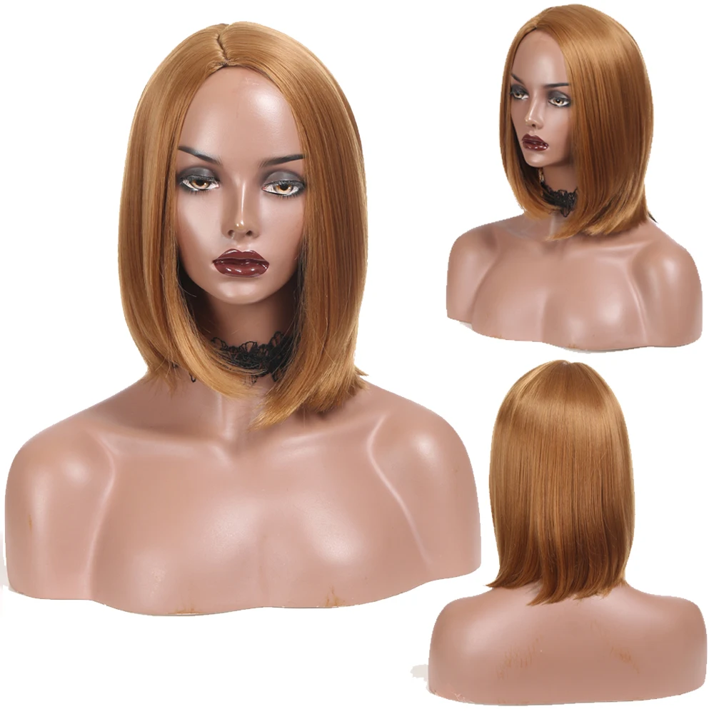 

DaiQi Silky Straight Short Bob Wig Synthetic Wigs For Black Women Scalp Wig 12 Inch Heat Resistant Fiber Cosplay Daily Hair 27R