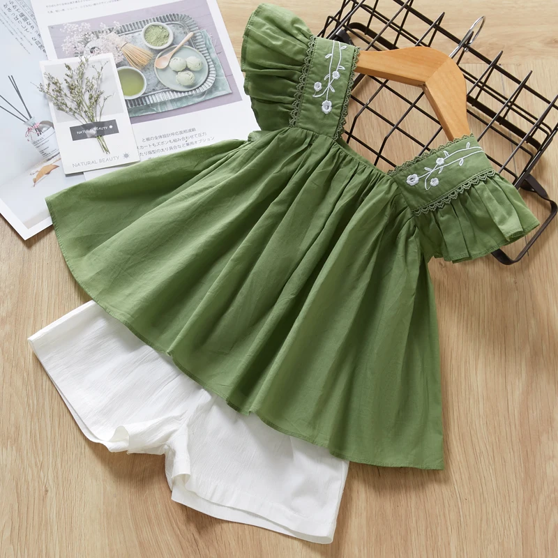 

Children Clothing 2022 Summer Girl Kids Clothes Sets Cute Petal Sleeve T-shirt and Shorts 2 Pcs Set Girl Clothes Kids Clothing