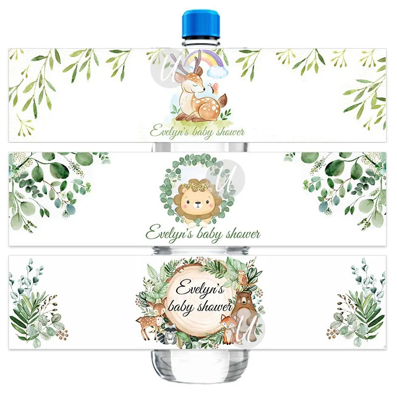 

30pcs Custom Woodland Baby Shower Water Bottle Stickers Labels Forest Animal Birthday Party Favor Label Deer Giraffe Fox Lion