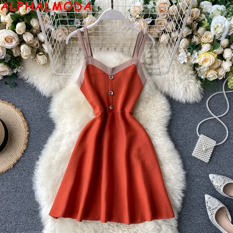 Женское винтажное трикотажное платье ALPHALMODA повседневное мини трапециевидной