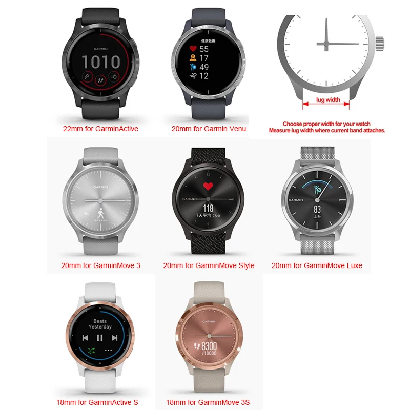 UEBN силиконовые 18 мм/20 мм/22 мм Замена дышащая повязка для Garmin Вену и активных S шаг 3