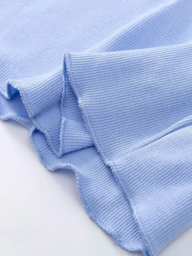 

Women V Neck Frill Trim Crop Tee Short Sleeve Crop Top