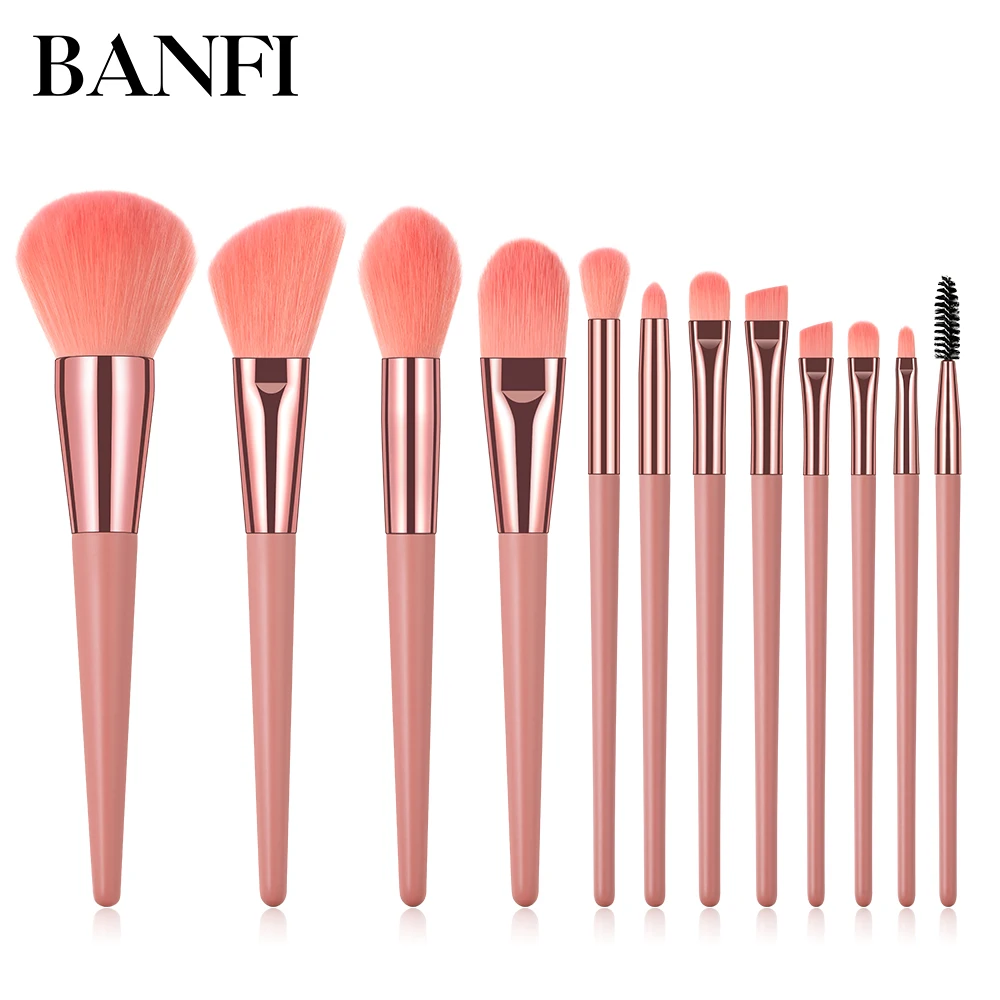 

BANFI 12Pcs Pink Makeup Brushes Tool Set Cosmetic Powder Eye Shadow Foundation Blush Blending Beauty Make Up Brush Maquiagem