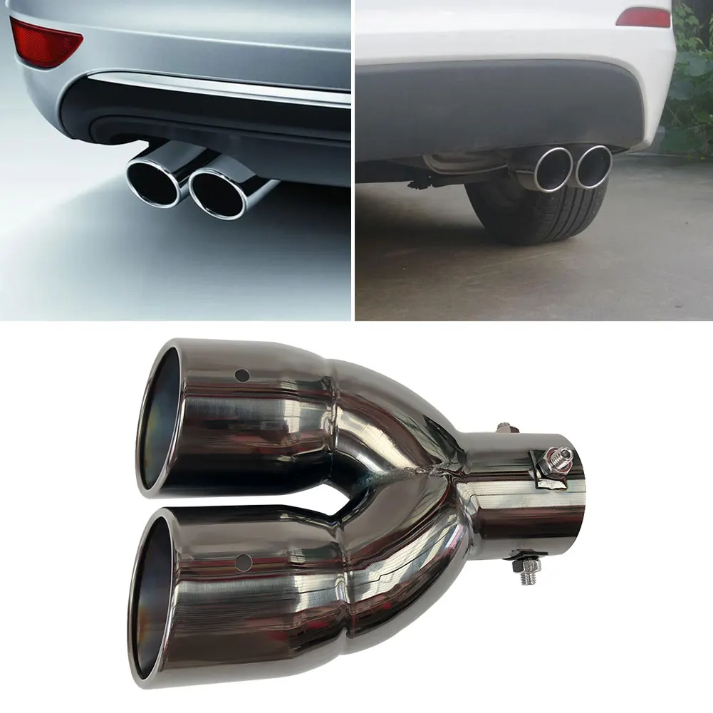 

Car Dual Exhaust Tip Bolt-on Slant Cut Rolled Edge Stainless Steel Exhaust Tailpipe Muffler Tip Black Titanium 63MM 76MM