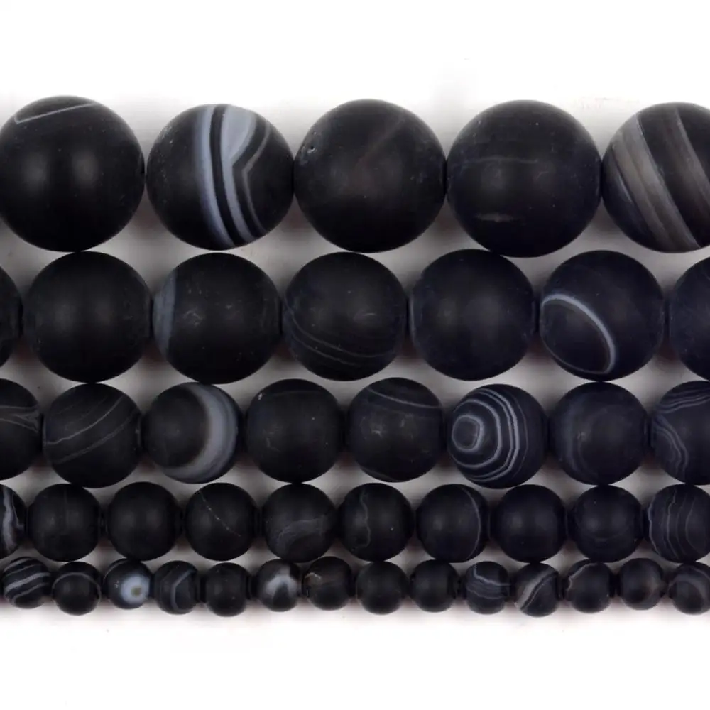 Натуральный Матовый Черный Полосатый Бусы из камня Агата Круглые бусины для