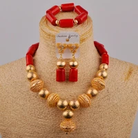 fashion african wedding jewelry red coral bead necklace nigeria wedding dress accessories bridal wedding jewelry set au 258