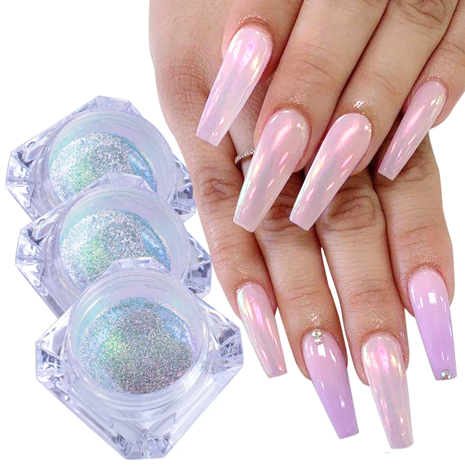 1 коробка блестящая пудра для ногтей Русалка зеркальная Аврора жемчужная