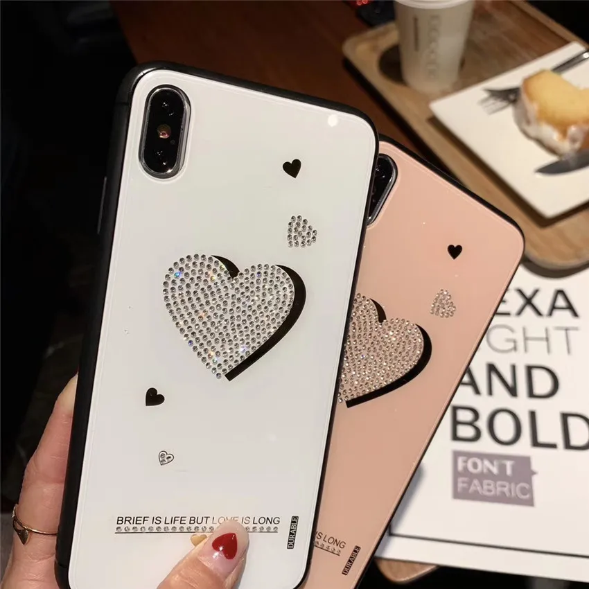 Чехол для iPhone 7 6s 8 Plus 6 X Xs Xr Max блестящий чехол со стразами с сердцем защитная