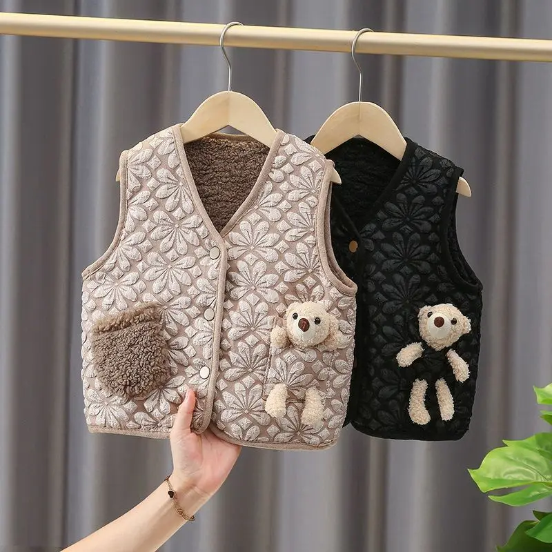 

Girl's Waistcoat Autumn and Winter Wear 2022 Outer Wear Fashion Baby Thickened Lamb Wool Vest Children's Warm Vest