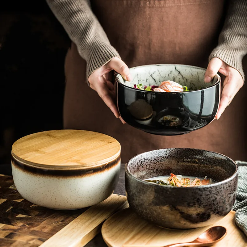 Cuenco para Fideos Instantáneos japoneses, cuenco de cerámica grande para el hogar, tazón de sopa, cuenco Congee, Ramen, vajilla