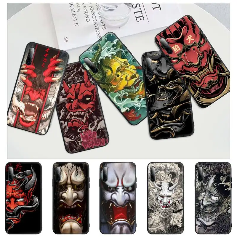 

Japanese Oni Hannya Demon Mask Black Rubber Phone Case Cover For Huawei P9 P10 P20 P30 P40 Lite Pro P Smart 2019 2020