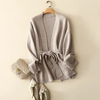 high end winter thick cashmere wool cardigan coat with belt women fashion warm outerwear knitted ladies oversized sweater tops