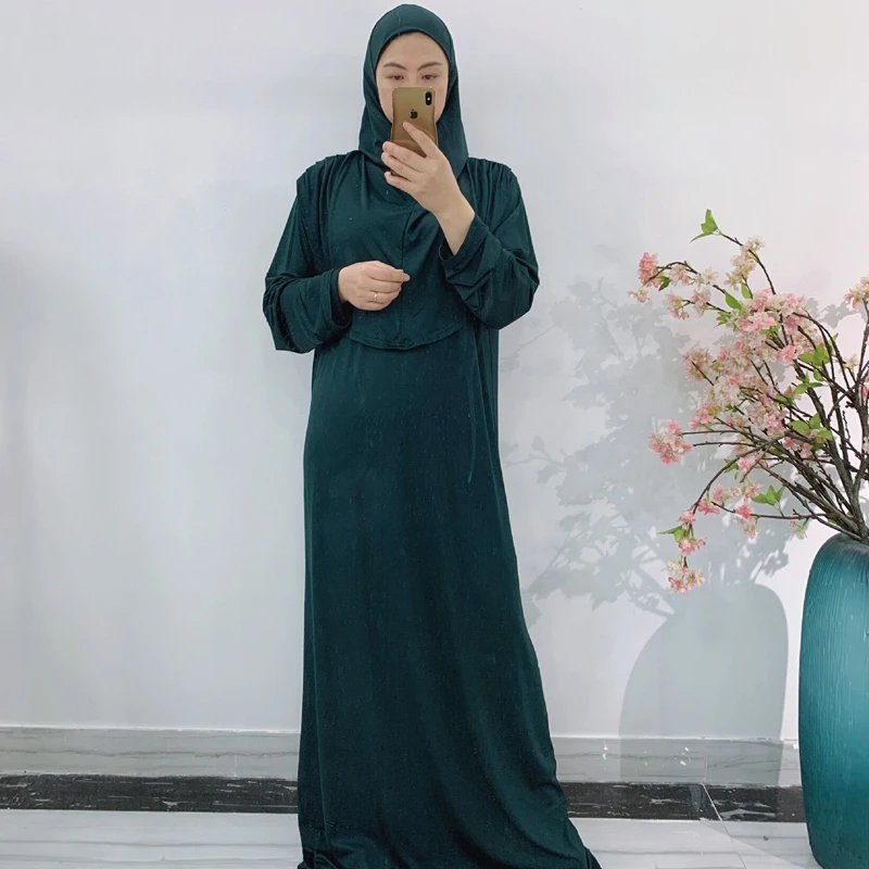 Женская мусульманская молитвенная одежда с капюшоном Abaya Jilbeb цельный длинный халат платье Прикрепленный хиджаб головной убор шарф Рамадан ...