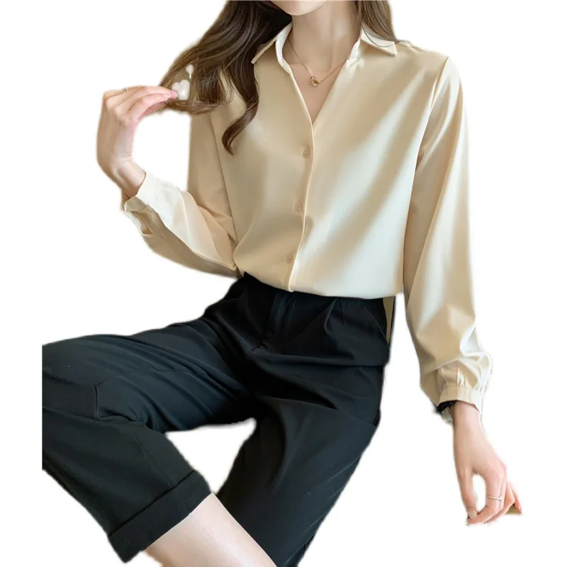 

COIGARSAM Chiffon Shirt Womens tops New Spring V-Neck Women shirts White Blue Apricot 9863