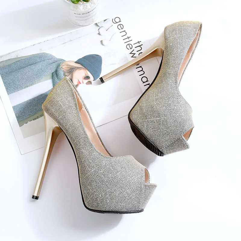 

Super high heels 14cm night show sexy waterproof platform wedding women's shoes autumn thin heel shoes fish mouth single