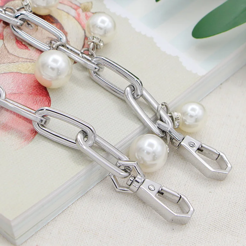 High Light Pearl Alloy Chain Manual Diy Hardware Parts Single Straps Messenger Backpack Bring Bead Gold Metal Chain Bag Strap