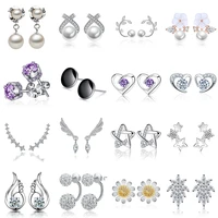 fanqieliu pure 925 sterling silver stud earrings for women crystal cute cat earring studs women jewelry ball earrings fql20f15e1