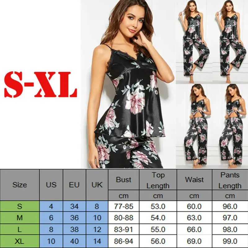 2019 женские шелковые атласные пижамы наборы без рукавов Черная кружевная