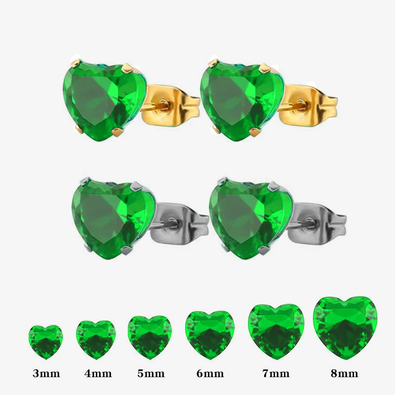 

Uelf Tender Love Stainless Steel Earrings For Women Jewelry Dazzling Green CZ Heart Stud Earrings pendientes oorbellen