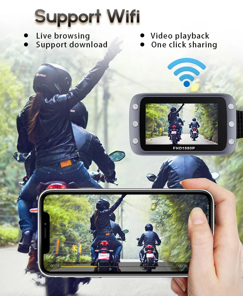 GreenYi WiFi Motorcycle DVR Recorder Full HD 1080P Front&ampRear View Waterproof Dual Lens Dash Cam Riding Camera | Автомобили и