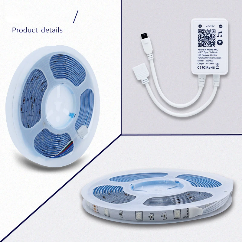 

WIFI 5050 RGB LED Strip Light 5M 10M luces led Waterproof Diode Tape LED Strip Ribbon Adapter LED lights Phone APP Remote