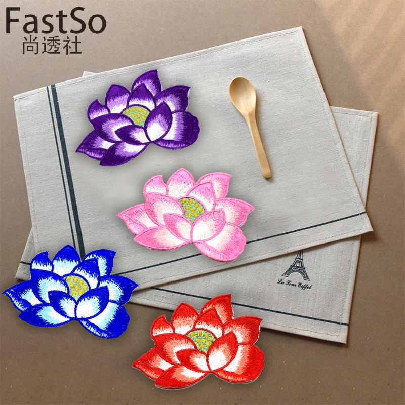 Китайские Красные железные нашивки с вышитыми цветами для одежды тканевые