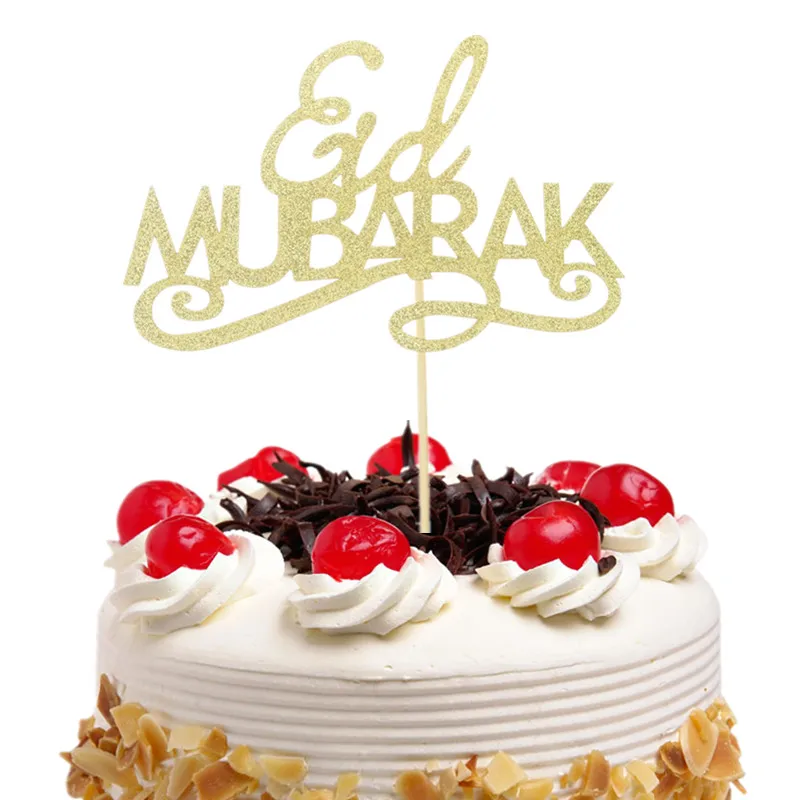 

Eid Mubarak Decoration Cake Topper Flags Glitter Gold Cupcake Topper Muslim Mubarak Ramadan Festival Party DIY Baking Xmas New