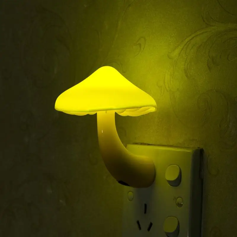 

EU Plug LED Night Light Mushroom Wall Socket Lights Lamp For Bedroom Home Decoration Light-controlled Sensor Lamp Lighting