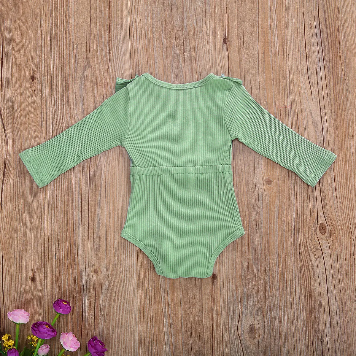

Autumn Girls Bodysuit 0-18M Infant Newborn Baby Toddler Kids Long Sleeve Jumpsuit Solid Ribbed Ruffued Spring Playsuit