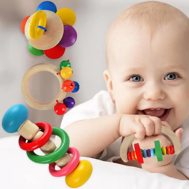4 шт. деревянное кольцо для рук колокольчик детская кровать погремушки игрушки