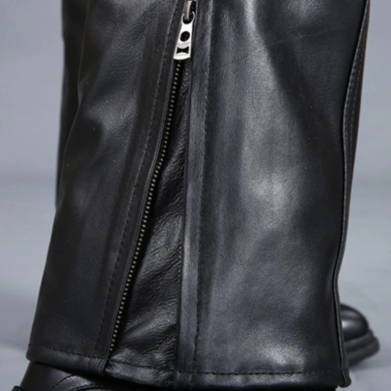 Новинка 2020 модные мужские длинные брюки из натуральной кожи с подкладкой