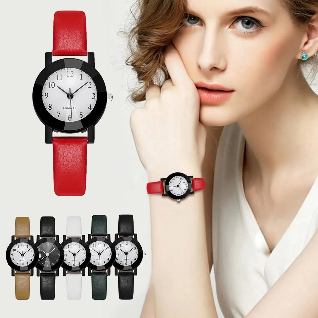 New Fashion Women Leather College Style Black Case Fine Strap Band Quartz Analog Ladies Wrist Watch Reloj Mujer | Наручные часы